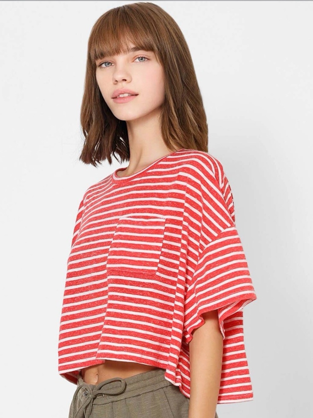 Red & White Striped Crop Top – Boxy Summer Tee (Never Worn)